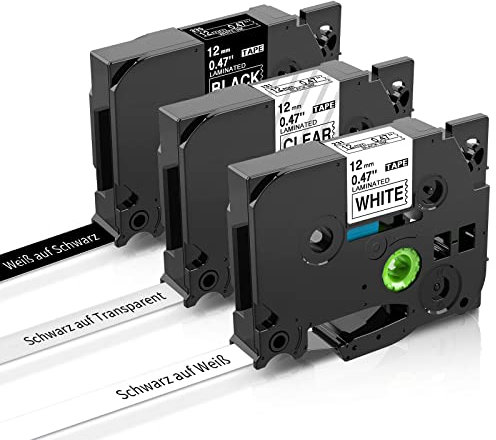 LabelKINGDOM Schriftbänder 12mm kompatible Etikettenband Ersatz für Brother ptouch Bänder TZe231 TZe131 TZe335 Laminierte Schriftband für ptouch H105 H107B H110 1000 D400 Etikettendrucker, 3stk.