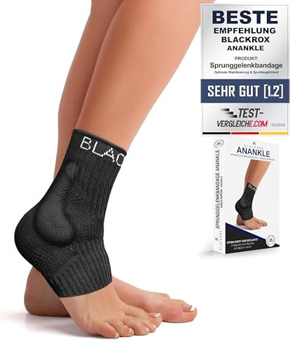 BLACKROX Sprunggelenkbandage [Vergleichssieger 2024] Gr. S-L | Für Damen & Herren | Bandage für das Fußgelenk | Perfekt für Sport, Fußball, Joggen & Bodybuilding | ANANKLE | Schwarz Gr. M