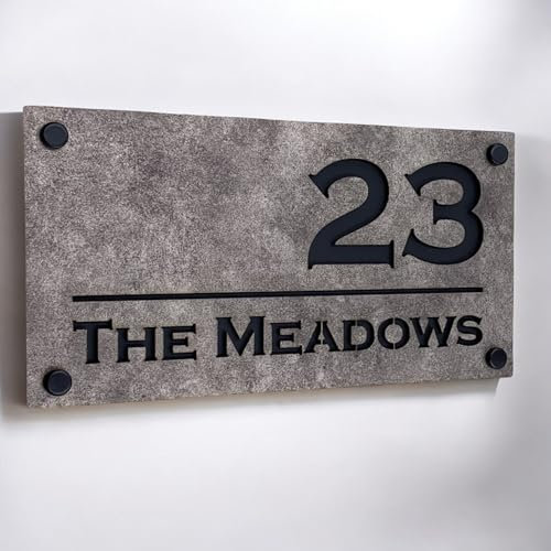 The House Sign Company – Notting Hill Personalised House Sign | 26cm X 14cm | Acrylic Door Plaque with Name or Number | Weatherproof Outdoor House Name Plate |Rustic Effect