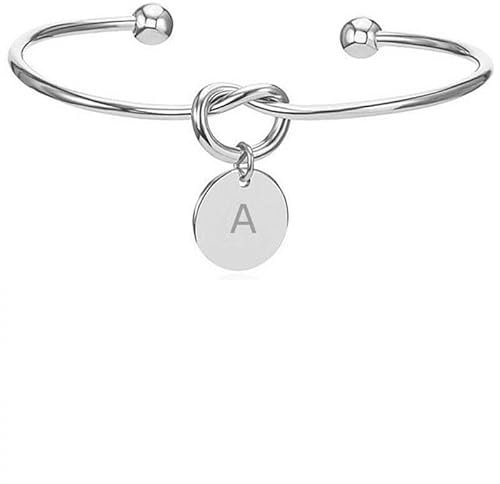 Bungsa Offener Armreif mit Buchstaben-Anhänger Silber aus Messing Unisex - A