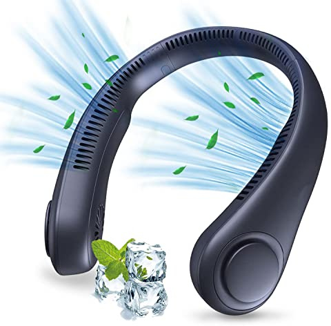 Wisada Ventilateur Nuque Portable,USB Ventilateur de Cou avec Batterie 2400mAh,Ventilateur Mains Libres Sans Pale,3 Vitesses, Ventilateur Silencieux Réglable à 360°pour Bureau, Domicile,Voyage (Noir)
