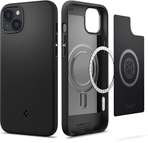 Spigen Mag Armor MagFit Case for iPhone 14 - Matte Black | MagSafe Compatible, Chevron Pattern Anti-Slip Grip, Patented Air Cushion, MIL-STD-810H Military-Grade Drop Protection