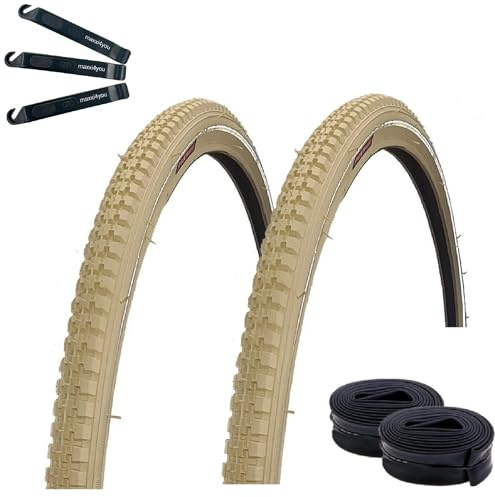 2 x Rexway Legend Pannenschutz Fahrradreifen Creme mit Reflex 40-635 (28 x 1 1/2) + 2 passende Schläuche AV inkl. maxxi4you Reifenheber