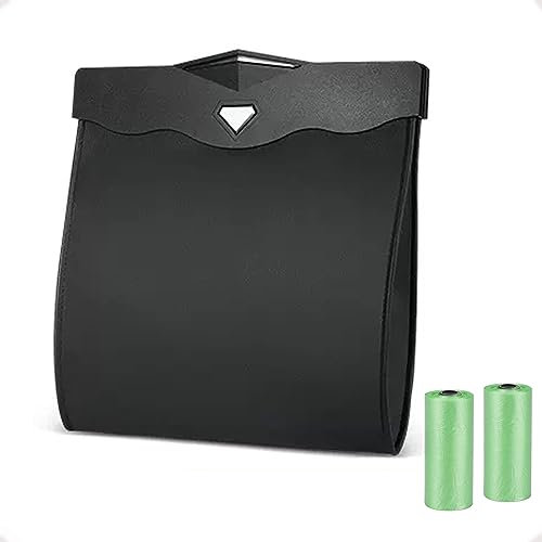Einesin Magnetische Auto Mülleimer, Hochwertiges PU-Leder, Wasserdichter Fahrzeugmüllbehälter für den Autorücksitz, Mehrzweck Hängend Auto-Mülltüten, Schwarz (Mit Müllsäcken)