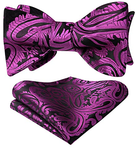 HISDERN Fluga för män, självknutna rosetter, slips och näsduk, set, klassisk paisley-fluga för affärer, smoking, bröllopsfest, bal med presentask, Rosa (Hot Pink), en storlek