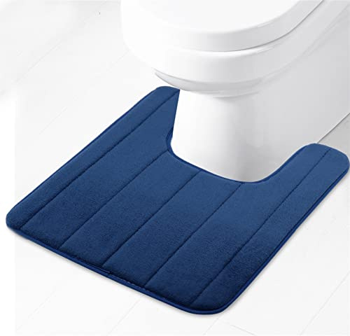 Lifup Tapis de salle de bain souple en forme de U, tapis de bain en mousse à mémoire de forme, antidérapant, absorption de l'eau, séchage rapide, tapis de sol de salle de bain, bleu marine, 4 x 4 m