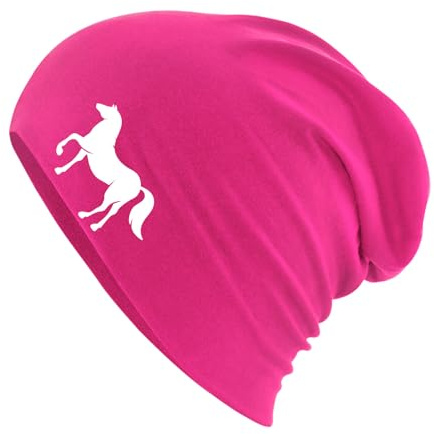 Huuraa Slouch Beanie Pferd Silhouette Geschenk | Erwachsenen Wintermütze Baumwolle und Elasthan Mütze Geschenkidee doppellagige Baumwollmütze