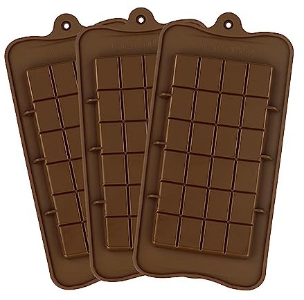 3 Pcs Silicone Break-Apart Chocolate Moulds - Brown Chocolate Bar Molds, Non-Stick Reusable DIY Baking Molds for Candy, Protein & Energy Bars, Fudge & Sweet Treats