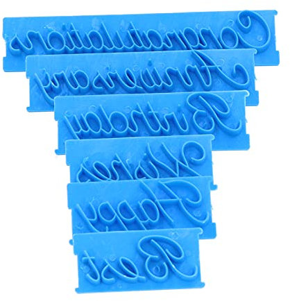 6 Stück Wörter-Kuchenformen, Kunststoff-Fondant-Buchstabenstempel-Modi, Leicht zu Lösende Kuchenprägeformen, Selbstgemachte Handgeschriebene Buchstaben-gedruckte Stempelform für Fondant-Kuchen-Süßigke