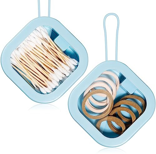 Kathfly Haargummi-Organizer, tragbarer Haarband-Halter, tragbarer Haar-Accessoire-Organizer, Aufbewahrungsbehälter für Wattestäbchen, Haarnadeln, kleine Gegenstände auf dem Schreibtisch, Blau, 2 Stück