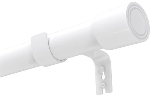 Ausziehbar Vorhangstange Weiß Gardinenstange-Set Ø 25mm Erstellbare Länge mit Kappenknäufen für Esszimmer, Schlafzimmer, Wohnzimmer oder Küche，Extra Lang, 84-220CM