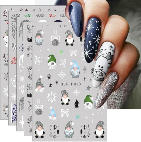 jmeowio Nagelsticker Glitzer Weihnachten 10 Blatt Nail Art Sticker Selbstklebend Nagelaufkleber Schneeflocken Winter Dekoration Nageldesign Zubehör