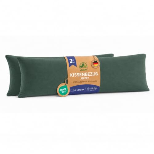 leevitex Seitenschläferkissen Bezug 40 x 145 cm - 2er Set - 100% Baumwolle Jersey - Dunkelgrün | Öko-Tex Zertifiziert · Seitenschläferkissenbezug · Kopfkissenbezug & Kissenhülle · 170 g/m²