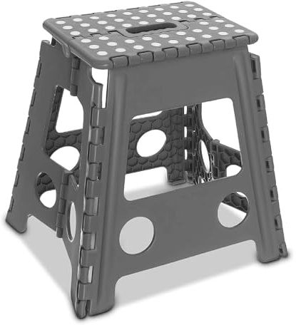 Rynli 16 Inches Folding Step Stool Enough to Hold 150KG Lightweight Foldable Stepping Stool for Adults and Kids, Compact and Lightweight Non-Slip Folding Stools for Kitchen Bathroom Bedroom (Grey)