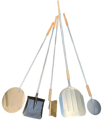 Generic Pale per pizza rettangolare in alluminio 32x34 cm spazzola tonde pala cenere 5pz manico in alluminio terminale in legno di faggio