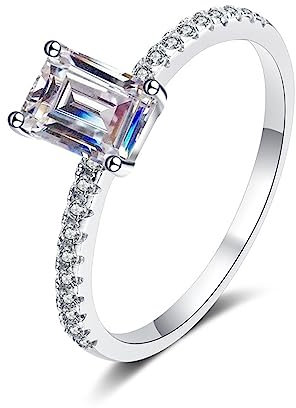 KnSam Freundschaftsringe 18 Karat Weißgold 750, 1ct Labor Erstellt Diamant Diamantring Klassiker Rechteck Design, 18K Gold Hochzeitsring Echt Gold Schmuck für Damen, Gr.58 (18.5)