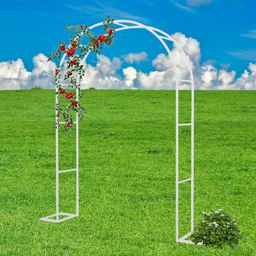 Pergola Laube aus Metall für den Außenbereich Blumengarten-Bogen Spalier Rosenbogen für Kletterpflanzen robust langlebig Gartenbogen Rasen Party Zeremonie Hochzeitsdekoration Bogen mit Sockel(Color:Wh