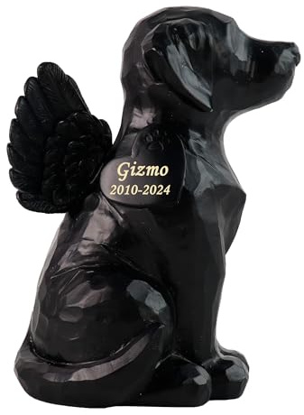 WouND Personalisierte schwarze Hunde-Engel-Gedenkstatue, Hunde-Grabmarkierung, Tribut-Statue, mit Hunde-Einäscherungsurne, Eigenschaften: 18,8 cm (H)