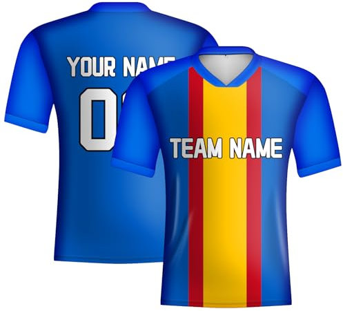 Maglietta da calcio personalizzata da uomo, maglia della Coppa Europea 2024 per i tifosi,Personalizzata Aggiungi il tuo nome della squadra numero logo top, Blu, 3XL