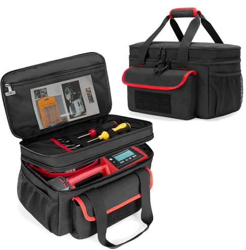 Rexmica Double-Layer Air Pump Compressor Carrying Case Compatible with Milwaukee M18 Inflator 2848-20, Portable Tyre Inflator Storage Bag Fit for Milwaukee M18 Inflator, Hand Tools, Battery, Charger