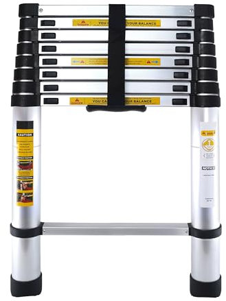Telescopic Ladder, 2.6M/8.6FT Thickened Aluminium Extension Telescoping Ladder, Adjustable Height Extendable Portable Sturdy Loft Ladder