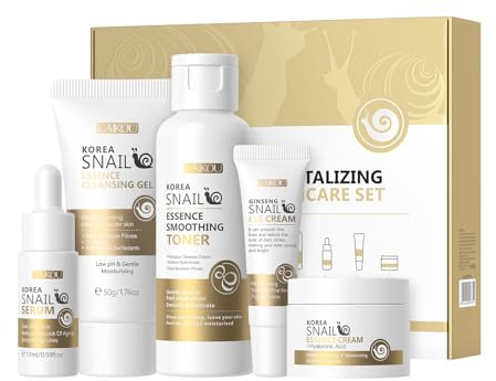 Kit de Soin de la Peau Coréen à l'Essence - Cadeau pour Femme - Comprend Nettoyant Doux, Toner, Crème pour les Yeux, Sérum, Crème Hydratante