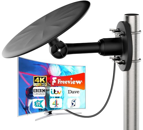 Outdoor TV Aerial - Outdoor HD Digital TV Aerial, Long Range Smart TV Aerial, Support Freeview Aerial/4K/1080P/DVB-T/T2 All TV, Attic or Outdoor, Weather Resistant, 32.8ft Cable(Black)