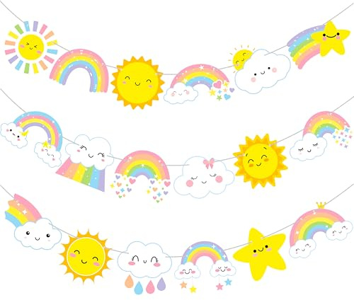 Rainbow Party Banners 2pcs Rainbow Party Decorations Cloud Sun Star Theme Banner Decorations for Birthday Party Baby Shower Supplies