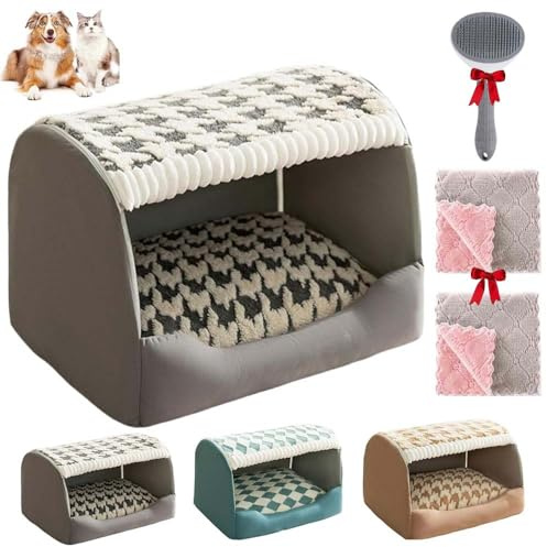 Doggocomfy Gemütliches Hundehaus,rutschfestes Hundebett,Faltbare warme Hundehütte,gemütliches Haus Hundebett mit Dach,Hundehaus für kleine, mittelgroße und große Hunde (Grau, XL)
