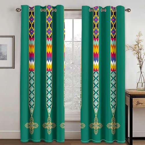 XIANGPEIFBH Grüne Barock Boho Saba Erhiopia Fenster Vorhänge für Wohnzimmer Kinder Schlafzimmer Bad Kicthen Tür Home Decor Vorhänge 168(W) x(H) 182cmx2pcs