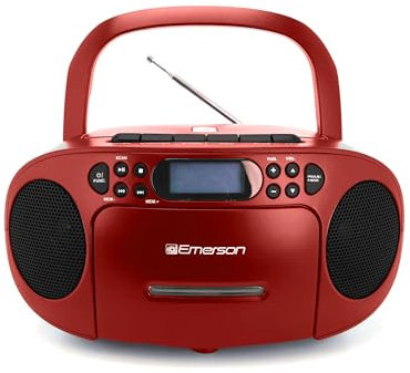 Emerson Portable CD Player Boombox with Cassette Player Combo, Tape Recorder, AM/FM Radio, AUX, Headphone Jack, Dual Speakers, AC/DC & Battery Operated - Stereo System for Home, Indoor & Outdoor Use
