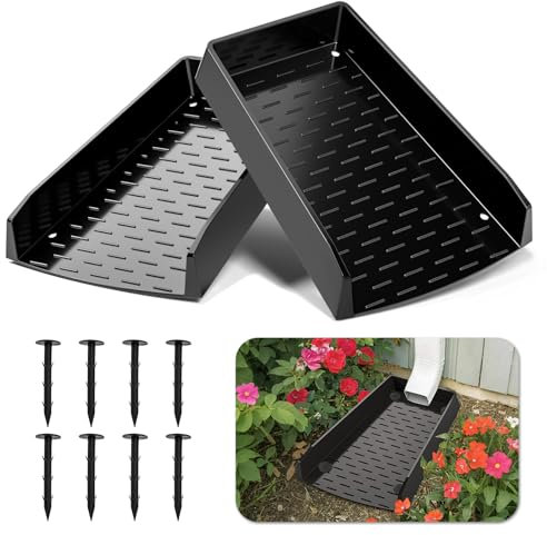 2 Pack Splash Blocks for Gutters Downspouts, 12” Extra-Wide Rain Gutter Downspout Splash Block, One-piece Molding Design Gutter Downspout Extensions for Water Drainage, Down spout with Nails, Black