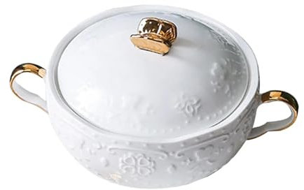 Ceramic Soup Serving Bowl,Microwavable Bowl,Ceramic Soup Tureen with Soup Ladle, Elegant European Style Ceramic Soup Bowl for Restaurant Home Kitchen Decoration Soup Pot
