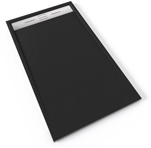 HIEMAL INOX Receveur de douche 80 x 140 cm résine Noir aspect ardoise + bonde inox incluse - Salle de bain