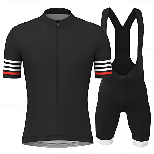 TXLEAPEY Fahrradhose Herren Radtrikot Kurzarmtrikot Sets Sommer Fahrradbekleidung Triathlon Trägerhose Anzug Hemd Schnelltrockende Radlerhose Herren mit Sitzpolster(Cycling set-02,3XL)
