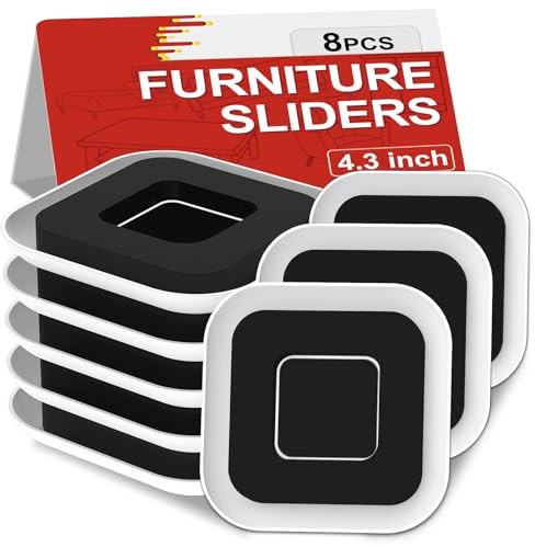 NIUXX Furniture Sliders for Carpet, 8 Pack 11 cm Appliance Sliders with Grooves Design, Square Heavy-Duty Furniture Gliders Moving Pads for Bed Sofa Tables Cabinet, Protect Carpet and Easy Glide