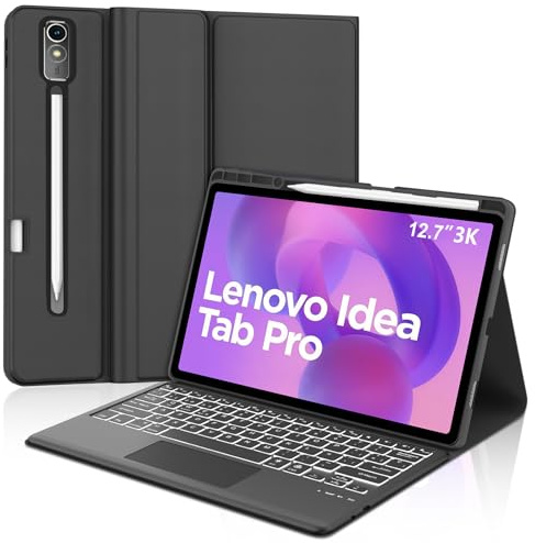 FOGARI Teclado con Trackpad para Lenovo Idea Tab Pro 12.7 2025, Funda para Lenovo Idea Tab Pro 12.7 con Español Ñ Teclado Retroiluminado Bluetooth Magnético Desmontable con Trackpad, Negro
