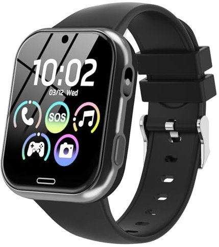 CATGIFF Smartwatch Kinder - Smart Watch Telefon für Kinderuhr Mädchen Jungen mit Spiele Anruffunktion SOS Kamera Musik Schrittzähler Taschenlampe Wecker, Kids Telefonieren Geschenk für 4-10, Schwarz