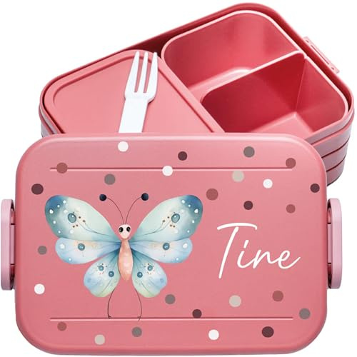 4youDesign | Personalisierte Kinder Brotdose Midi Rosa mit Namen - Lunchbox Schmetterling Motiv für Kindergarten & Schule - Brotzeitdose Mädchen Junge