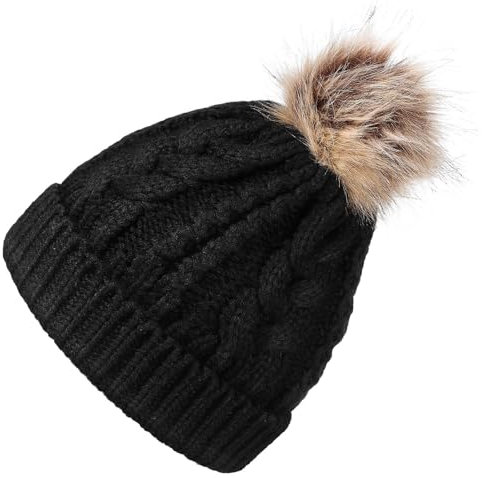 Homoyoyo Strickmütze Für Damen Mit Bommel Wintermütze Warme Beanie-mütze Aus Modische Strickmütze Krempe Beanie Für Kaltes Wetter