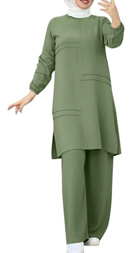 Damen Kleid Muslimisches Einfarbig zweiteiliges Set Lose Hose und Komfortabel top Islamisches Kleidung kostüm elegant 2 teiler Gebetskleidung Für Frauen Mit Rosenkranz Tasche Hijab Islam Abaya