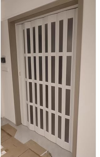 Bflcttbd falttür Schallisolierende Falttür mit Griff, Falttüren for Badezimmer, Küche und Garderobe, 58 60 62 64 66 Zoll breite Trenntür mit Milchglas-Acrylplatte(H 152cm/60,W 147cm/58)