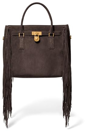 Michael Kors Hamilton Nomad Large Satchel, Antique Gold-Tone Hardware/Fringe Suede/Chocolate