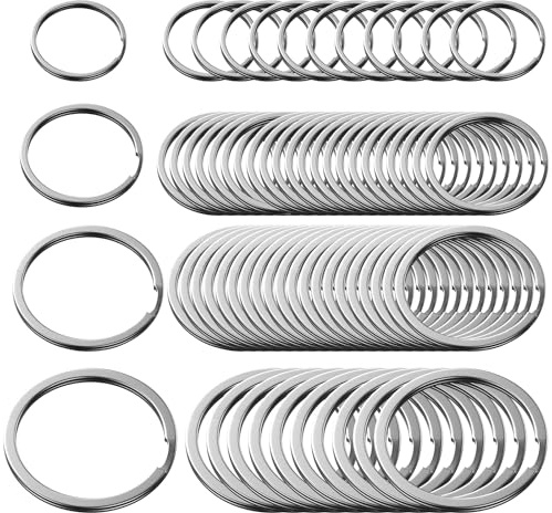 Silver Flat Key Rings, 60 Pieces Metal Round Split Rings 20/25/30/35mm Flat Black Split Rings Metal Keychain Hoops Steel Key Chain for Organizing House Car Office