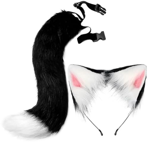 LUYANFX Bandeaux Oreilles de Chat et Fausse Queue de Renard Pince, Accessoires Costume Halloween, Serre Tete Oreille de Chat, Queue de Renard, pour Filles Femmes Déguisement Cosplay Halloween (B)