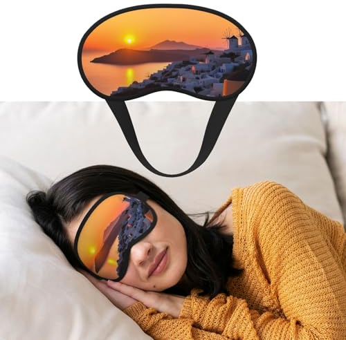 Augenmaske zum Schlafen, atmungsaktiv, lichtblockierend, Schlafmaske, Griechenland, Insel, Sonnenuntergang, Landschaft, Nacht, Augenbinde, weich, bequem, Nacht-Augenschutz, Schattenabdeckung für