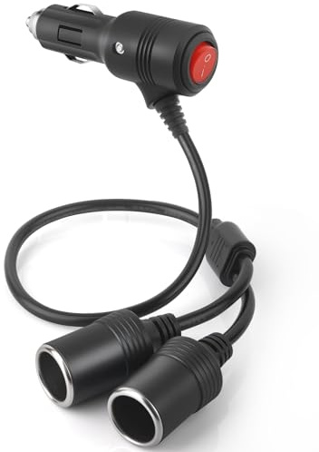 Mechero Coche Cable de Extensión 16AWG, 12V/24V Cargador de Coche, Adaptador de Encendedor con Interruptor，Conector Mechero Coche (0.5 metro)