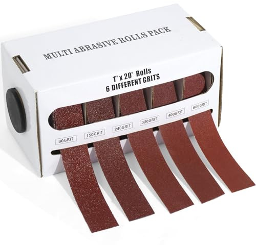 TayBong Schleifpapier Set 6 Rollen 25 mm x 6 m 10 Blatt Körnung 1000 Schmirgelpapier für Holzbearbeitung Werkstatt Zubehör Metall