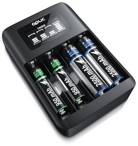 CSL - Universal Batterie Ladegerät Wiederaufladbar Akku Ladestation - Typ AA oder AAA NiMH - Mikroprozessorgesteuertes Laden - 4X Ladeschächte - Einfache Handhabung - LCD-Display - schwarz