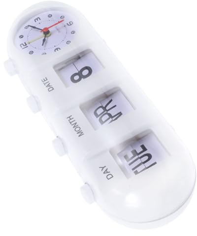 HIAKDOFT Orologio Calendario da Manuale con Flip Pagine Design Bianco Orologio Calendario da Scrivania e Ufficio Funzionamento Batterie per Camera